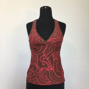 Athleta Racer Back Swirl Print  Brown and Red Tankini Top, M